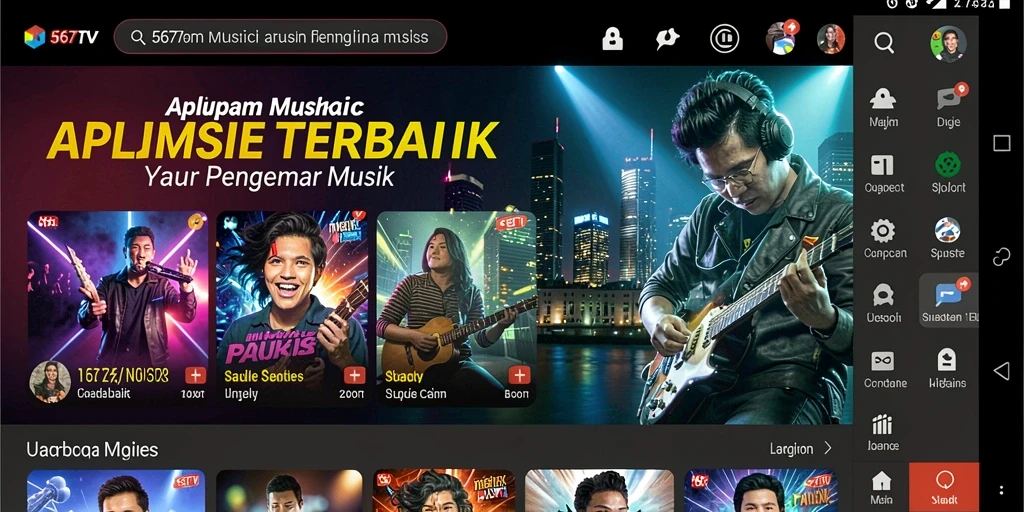 Tampilan antarmuka 567TV dengan berbagai pilihan musik.