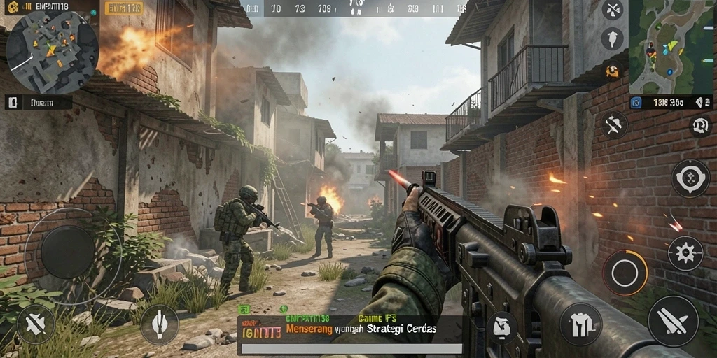 Screenshot utama EMPATI138 menampilkan aksi gameplay FPS yang mendebarkan.