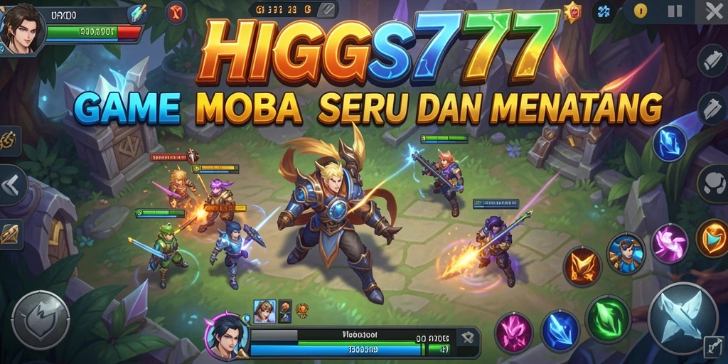 Tangkapan layar HIGGS777 menampilkan pertempuran sengit dalam game MOBA.