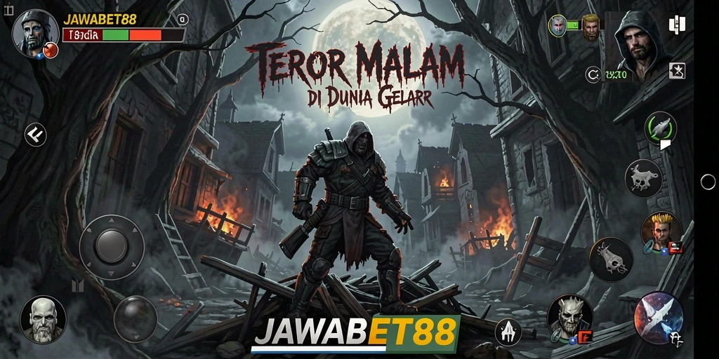 Gameplay JAWABET88 yang menegangkan dalam suasana gelap dan menyeramkan.
