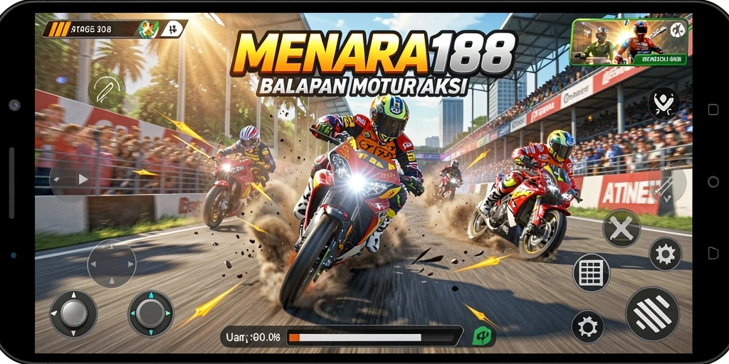 Tampilan gameplay balapan motor yang mendebarkan di MENARA188.